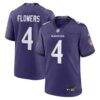 Zay Flowers Baltimore Ravens Nike Team Game Jersey - Purple - Front View