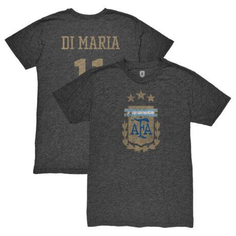 Angel Di Maria Argentina National Team 1863FC Retro Player Tri-Blend T-Shirt - Black - Front View