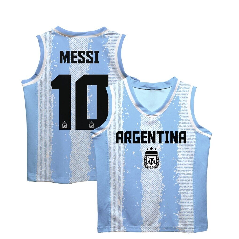 Lionel Messi Argentina National Team Vive La Fete Youth Painted Stripes Basketball Jersey - Light Blue