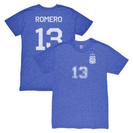 Cristian Romero Argentina National Team 1863FC Player Vintage Tri-Blend T-Shirt - Blue - Front View