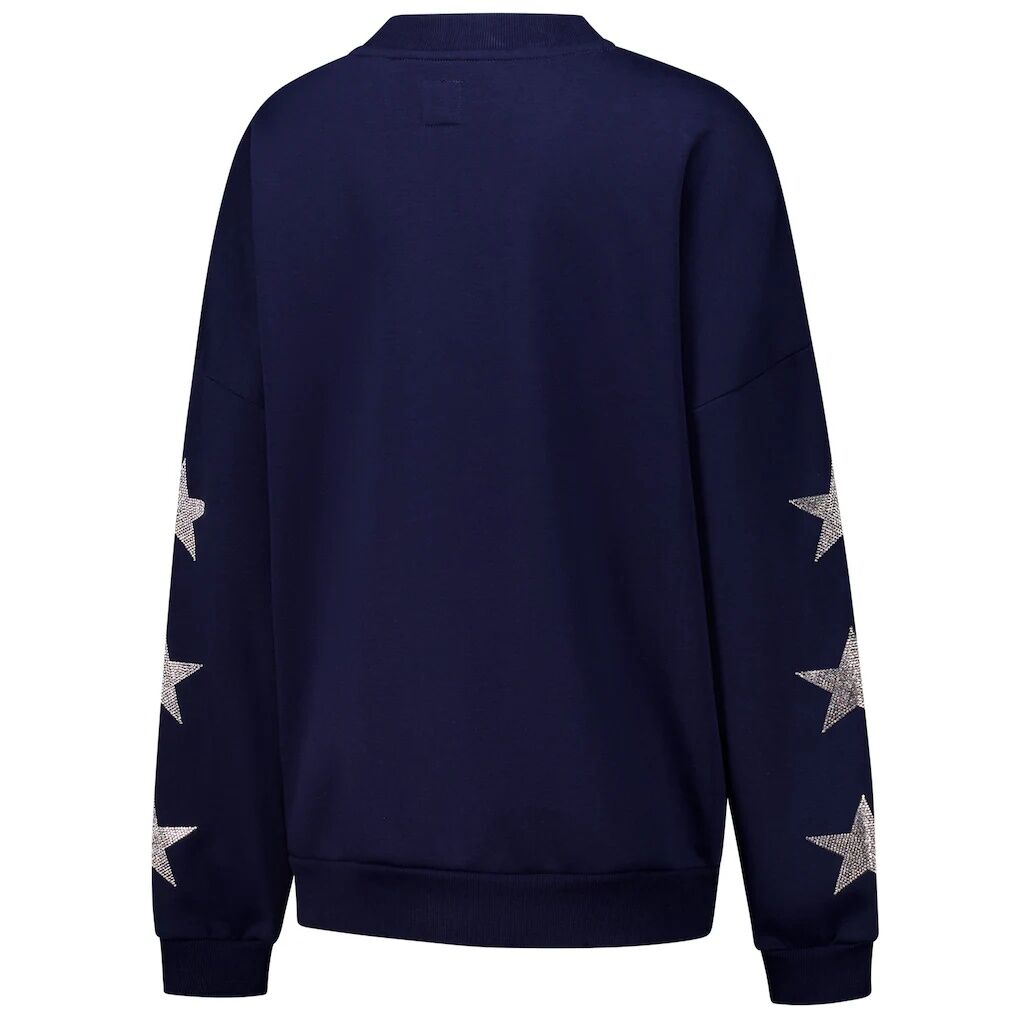Denver Broncos Gameday Couture Women's Rhinestone Star Sleeve Settle the Score Oversized Tri-Blend Pullover