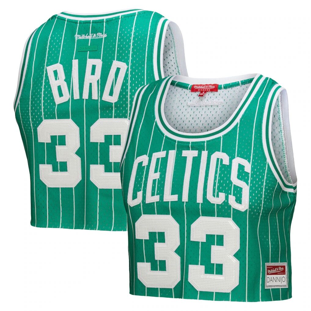 Larry Bird Boston Celtics Mitchell & Ness x DANNIJO Women's Fashion Cropped Basketball Jersey - Kelly Green
