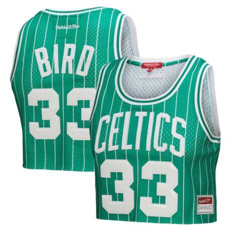 Larry Bird Boston Celtics Mitchell & Ness x DANNIJO Women's Fashion Cropped Basketball Jersey - - Front View