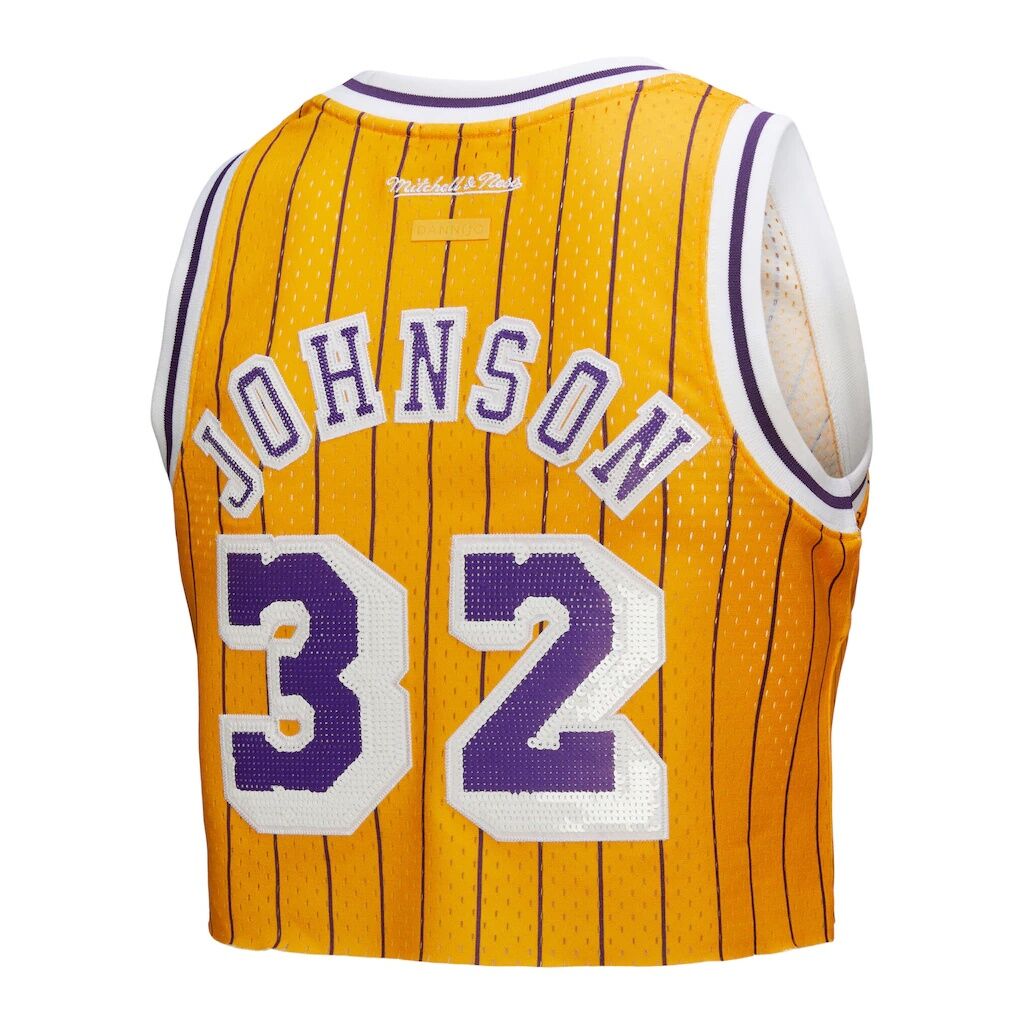 Magic Johnson Los Angeles Lakers Mitchell & Ness x DANNIJO Women's Fashion Cropped Basketball Jersey
