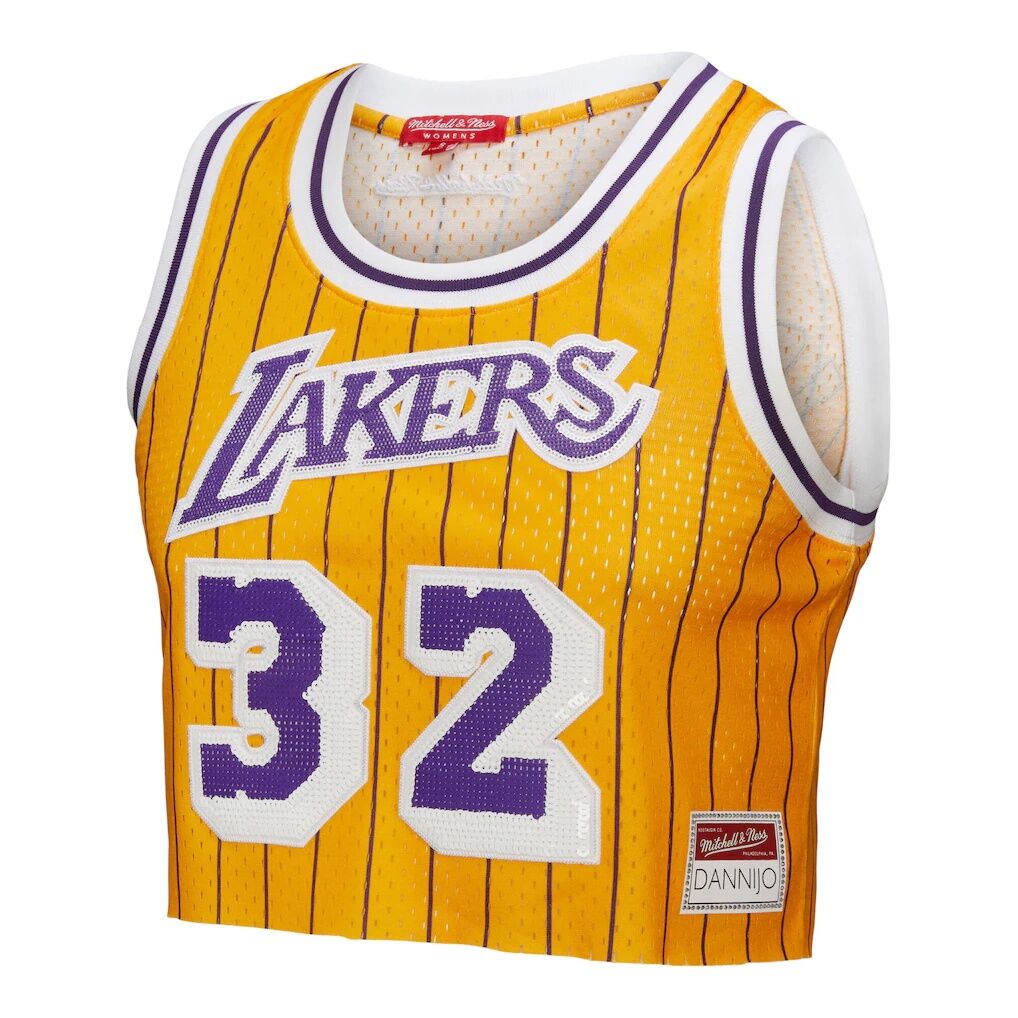Magic Johnson Los Angeles Lakers Mitchell & Ness x DANNIJO Women's Fashion Cropped Basketball Jersey
