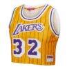 Magic Johnson Los Angeles Lakers Mitchell & Ness x DANNIJO Women's Fashion Cropped Basketball Jersey - Yellow - Side View