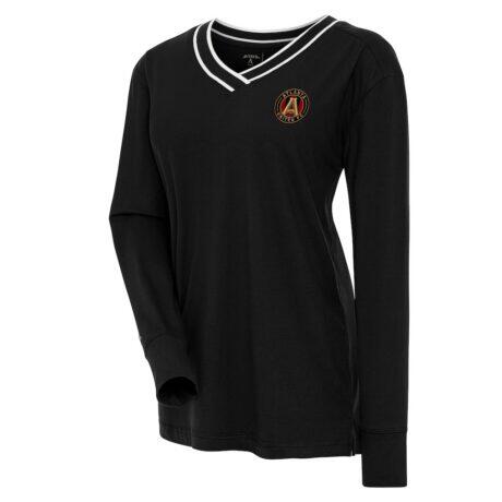 Atlanta United FC Antigua Women's Symbolic V-Neck Long Sleeve T-Shirt - Black - Front View