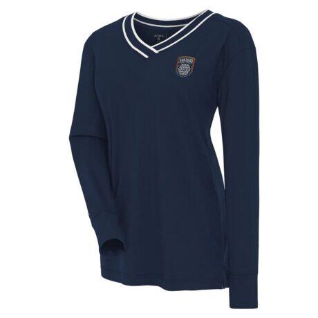 San Diego FC Antigua Women's Symbolic V-Neck Long Sleeve T-Shirt - Navy - Front View