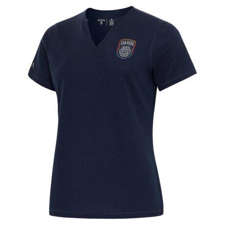 San Diego FC Antigua Women's Traveler Notch Neck T-Shirt - Navy - Front View
