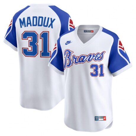 Greg Maddux Atlanta Braves Nike Throwback Cooperstown Collection Limited Jersey - White - Front View