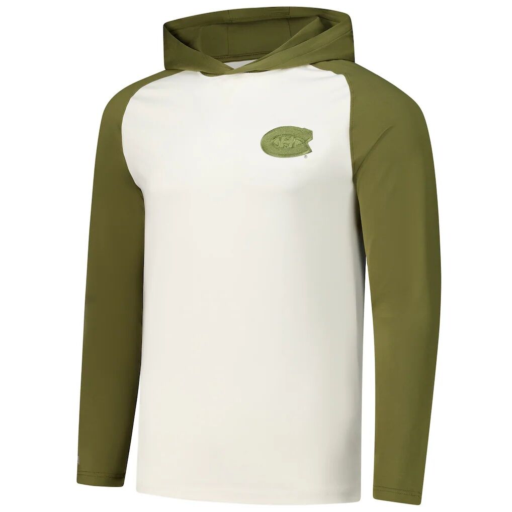 Montreal Canadiens Antigua Intrepid Sand Raglan Long Sleeve Hoodie T-Shirt - Cream/Olive