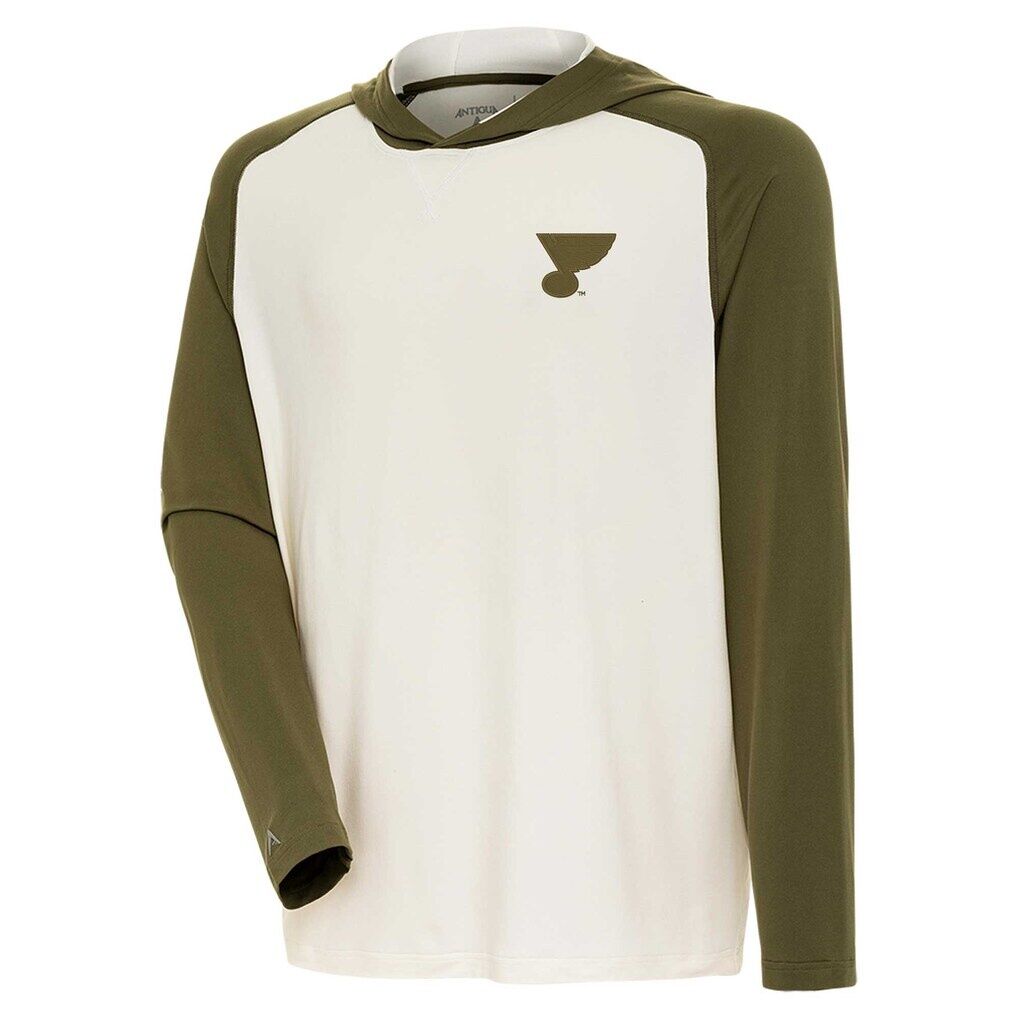 St. Louis Blues Antigua Intrepid Sand Raglan Long Sleeve Hoodie T-Shirt - Cream/Olive