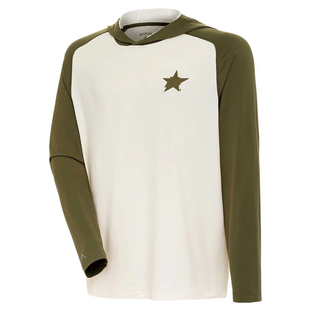 Dallas Stars Antigua Intrepid Sand Raglan Long Sleeve Hoodie T-Shirt - Cream/Olive