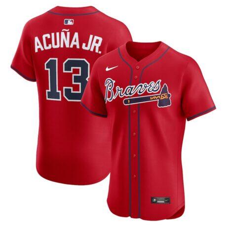Ronald Acuña Jr. Atlanta Braves Nike Alternate 2 Elite Jersey - Red - Front View
