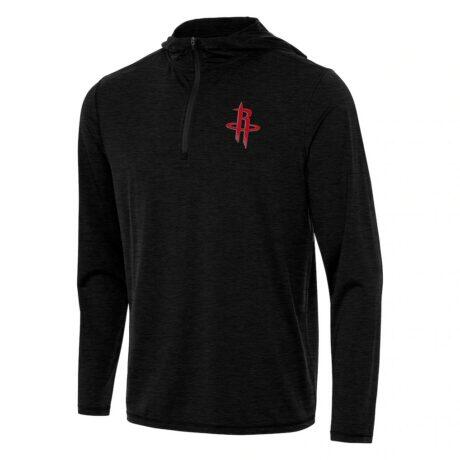 Houston Rockets Antigua Tidy Quarter-Zip Hoodie - Heather Black - Front View