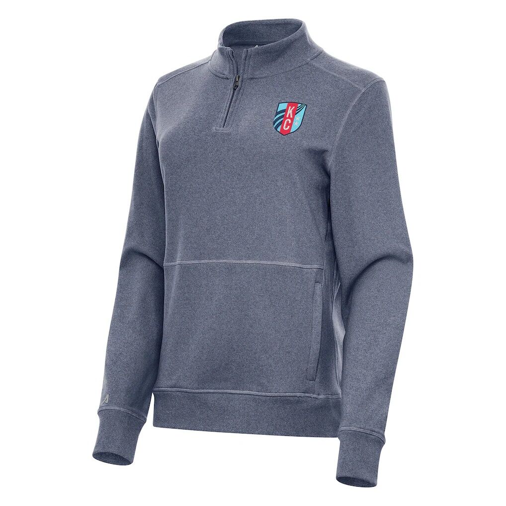 Kansas City Current Antigua Women's Crush Quarter-Zip Fleece Sweatshirt - Heather Navy