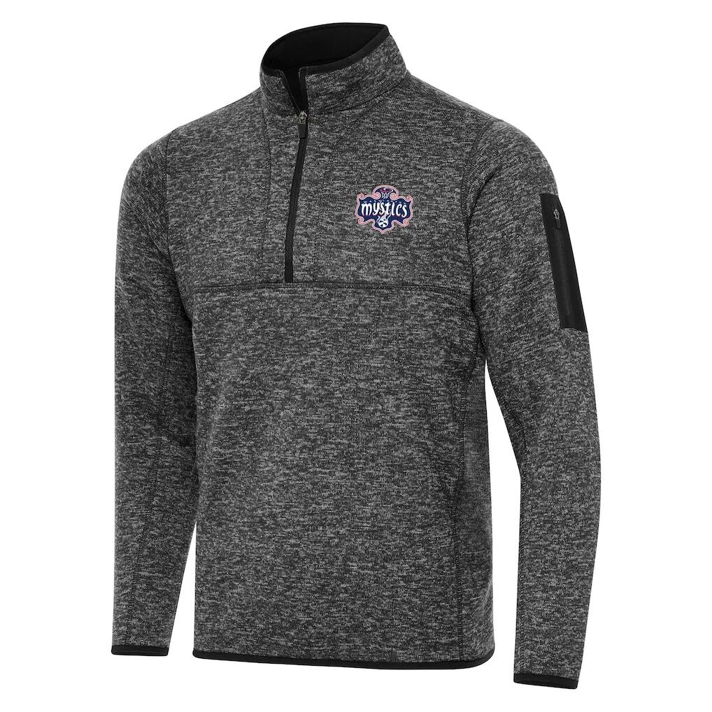 Washington Mystics Antigua Fortune Quarter-Zip Pullover Jacket - Heather Black