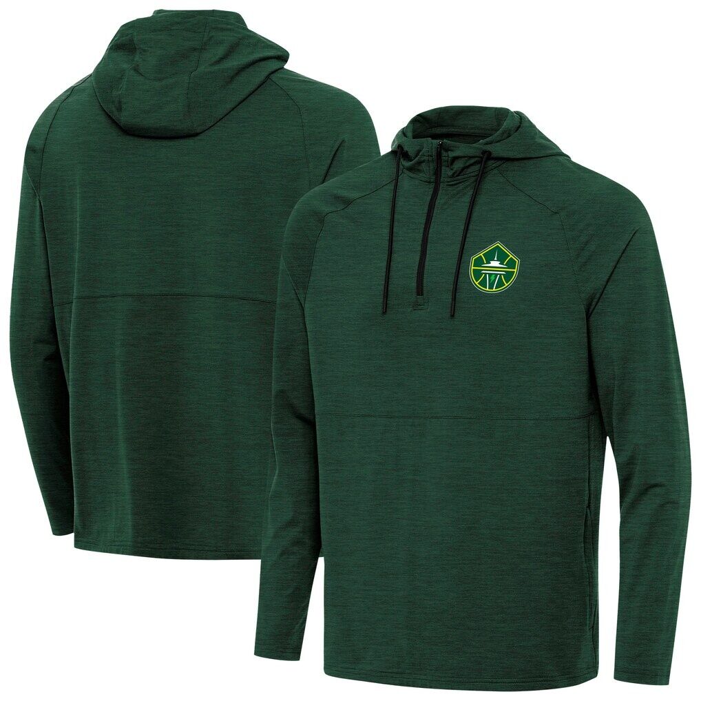 Seattle Storm Antigua Spikes Raglan Quarter-Zip Hoodie - Heather Green