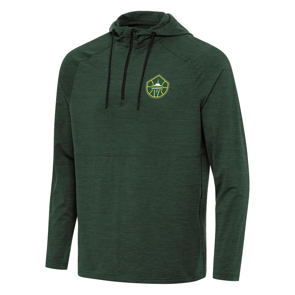 Seattle Storm Antigua Spikes Raglan Quarter-Zip Hoodie - Heather Green