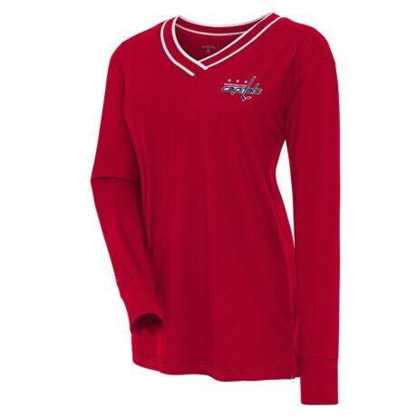 Washington Capitals Antigua Women's Symbolic V-Neck Long Sleeve T-Shirt - Red - Front View