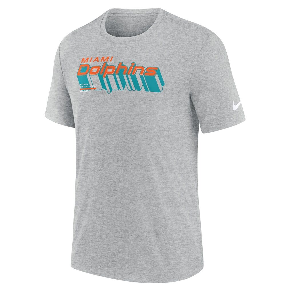 Miami Dolphins Nike Long Pass Tri-Blend T-Shirt - Heather Gray