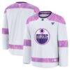 Edmonton Oilers Fashion7 2024 Hockey Fights Cancer Practice Jersey - White - Front View