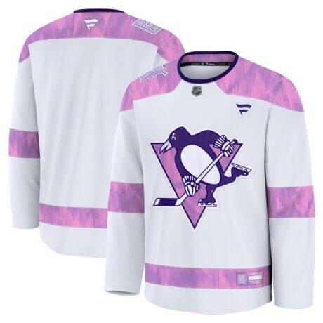 Pittsburgh Penguins Fashion7 2024 Hockey Fights Cancer Practice Jersey - White - Front View