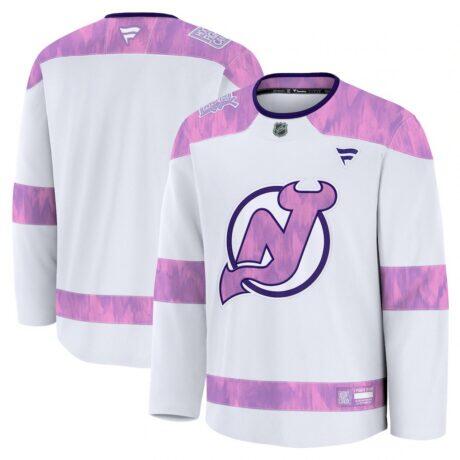 New Jersey Devils Fashion7 2024 Hockey Fights Cancer Practice Jersey - White - Front View