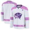 Columbus Blue Jackets Fashion7 2024 Hockey Fights Cancer Practice Jersey - White - Front View