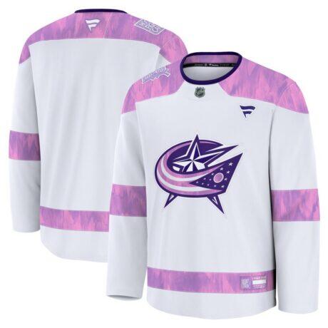 Columbus Blue Jackets Fashion7 2024 Hockey Fights Cancer Practice Jersey - White - Front View