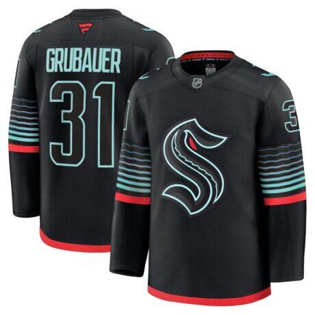 Philipp Grubauer Seattle Kraken Fashion7 Alternate Premium Player Jersey - Black - Front View