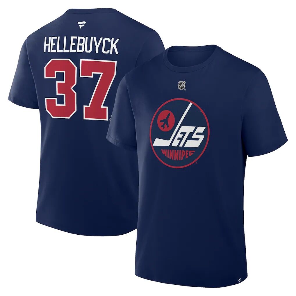 Connor Hellebuyck Winnipeg Jets Fashion7 Authentic Stack Name & Number T-Shirt