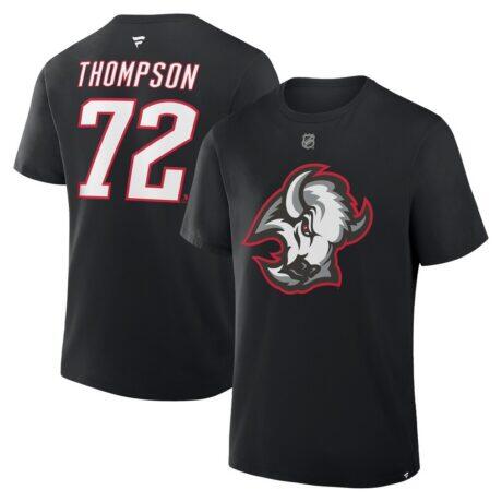 Tage Thompson Buffalo Sabres Fanatics Authentic Stack Name & Number T-Shirt - Black - Front View