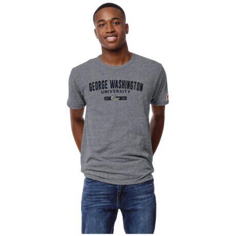 George Washington University League Collegiate Wear Victory Falls Tri-Blend T-Shirt - Heather Gray - Front View