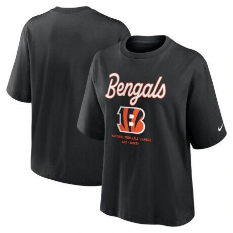 Cincinnati Bengals Nike Women's Essential Script Relaxed Boxy T-Shirt - Black - Detail View