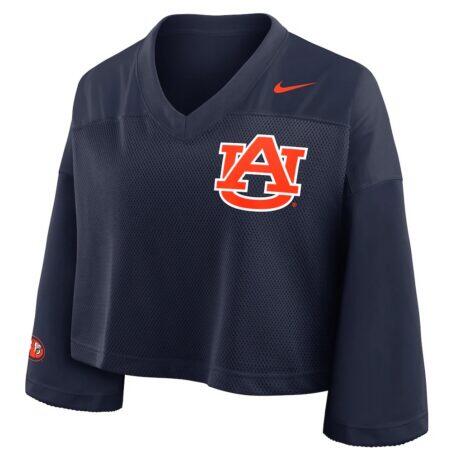Auburn Tigers Nike Women's Cropped Mesh Dri-FIT Fashion Jersey - Navy - Alt1