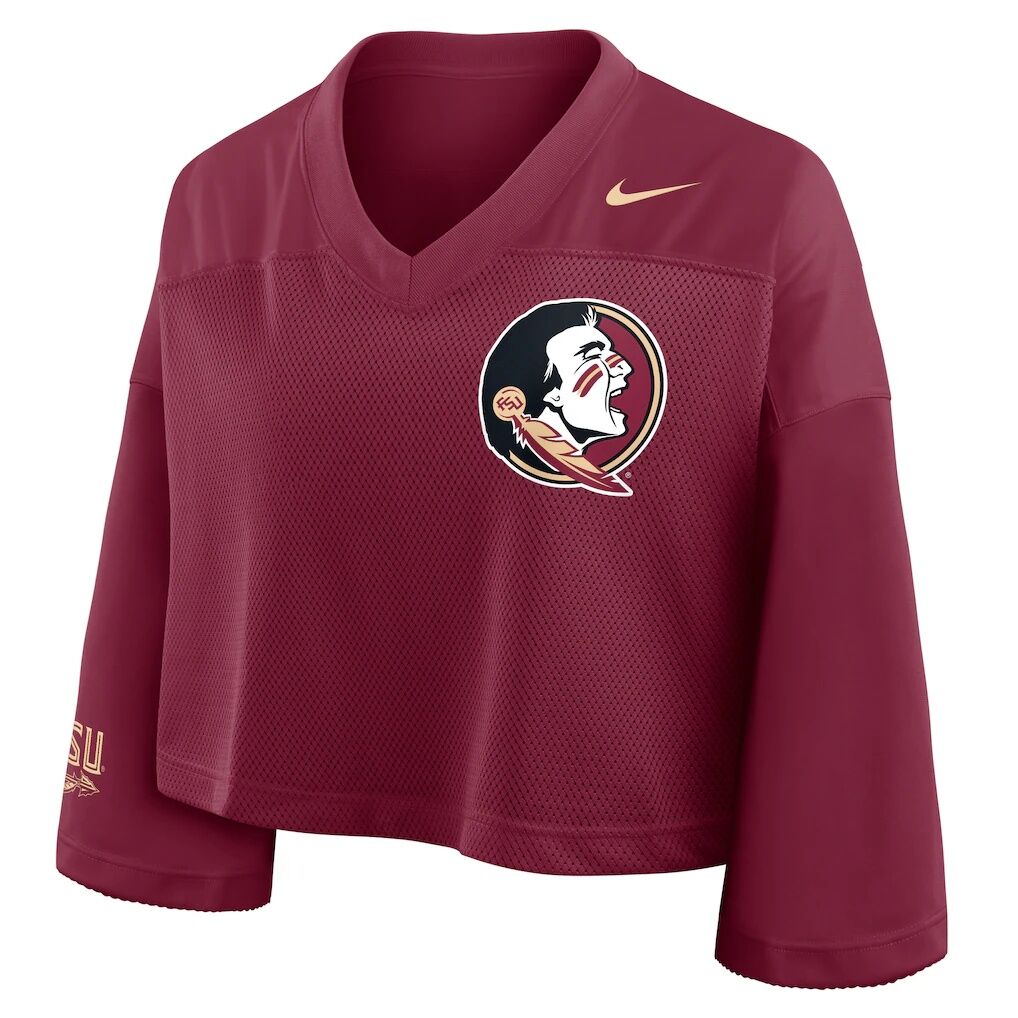 Florida State Seminoles Nike Women's Cropped Mesh Dri-FIT Fashion Jersey - Garnet