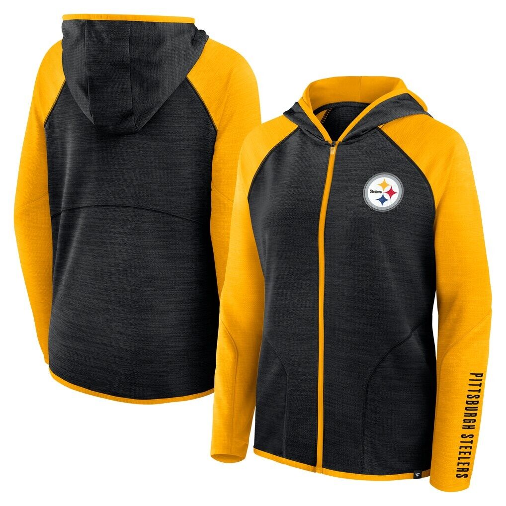 Pittsburgh Steelers Fashion7 Women's Redzone End Around Pass Raglan Full-Zip Hoodie - Black/Gold