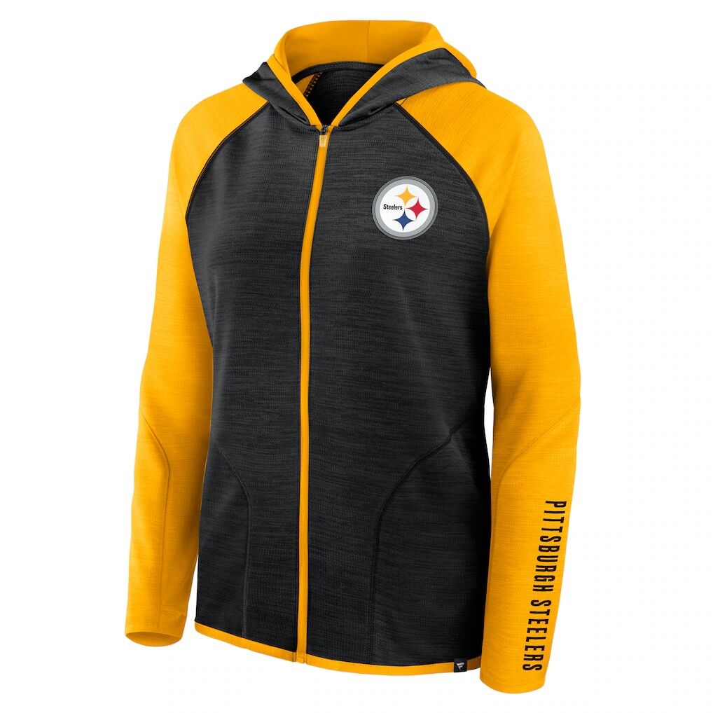 Pittsburgh Steelers Fashion7 Women's Redzone End Around Pass Raglan Full-Zip Hoodie - Black/Gold