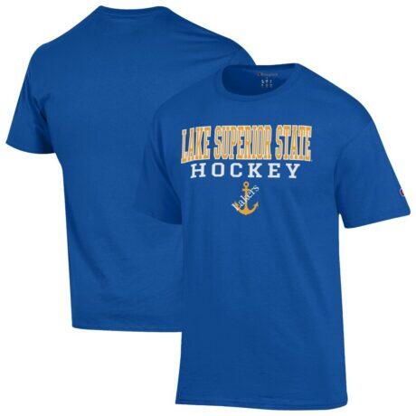Lake Superior State Lakers Champion Stacked Hockey T-Shirt - Blue - Front View