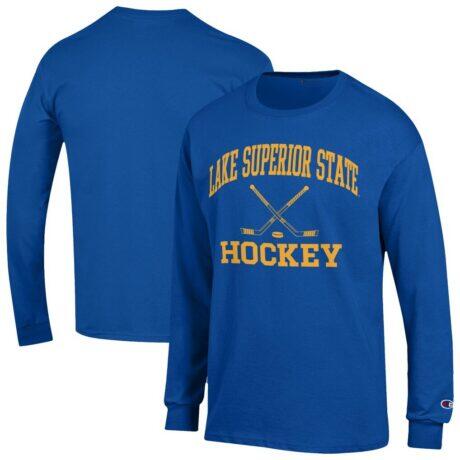 Lake Superior State Lakers Champion Icon Hockey Long Sleeve T-Shirt - Blue - Front View