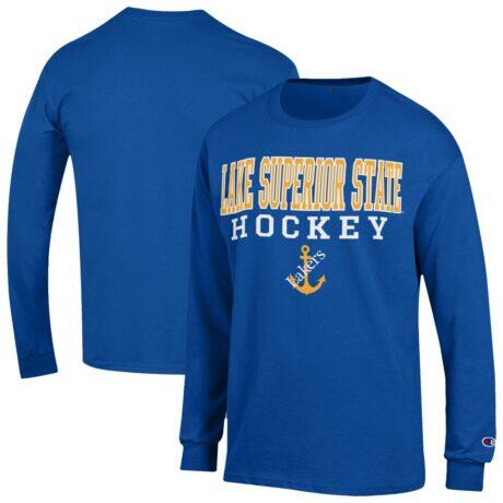Lake Superior State Lakers Champion Stack Hockey Long Sleeve T-Shirt - Blue - Front View
