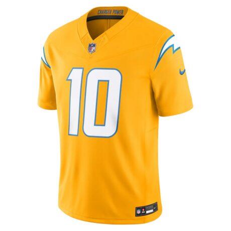 Justin Herbert Los Angeles Chargers Nike Alternate Charger Power Vapor F.U.S.E. Limited Jersey - Gold - Front View