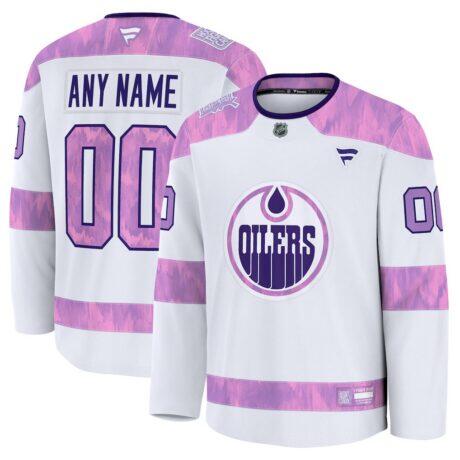 Edmonton Oilers Fashion7 2024 Hockey Fights Cancer Custom Practice Jersey - White - Front View