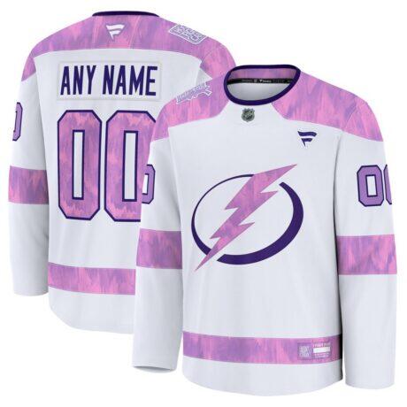 Tampa Bay Lightning Fashion7 2024 Hockey Fights Cancer Custom Practice Jersey - White - Front View