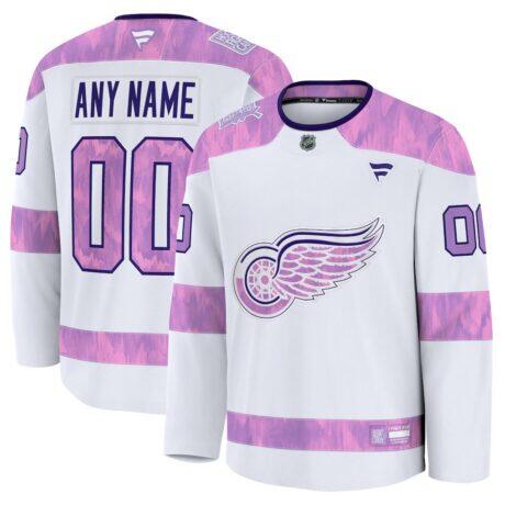 Detroit Red Wings Fashion7 2024 Hockey Fights Cancer Custom Practice Jersey - White - Front View