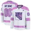 New York Rangers Fashion7 2024 Hockey Fights Cancer Custom Practice Jersey - White - Front View