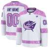 Columbus Blue Jackets Fashion7 2024 Hockey Fights Cancer Custom Practice Jersey - White - Front View