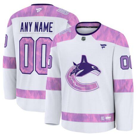 Vancouver Canucks Fashion7 2024 Hockey Fights Cancer Custom Practice Jersey - White - Front View