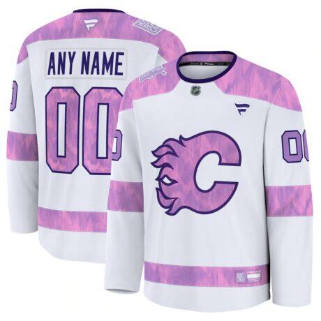 Calgary Flames Fashion7 2024 Hockey Fights Cancer Custom Practice Jersey - White - Front View